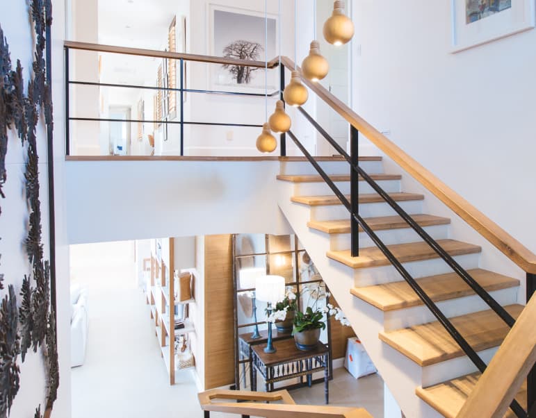 Warm, modern interior staircase