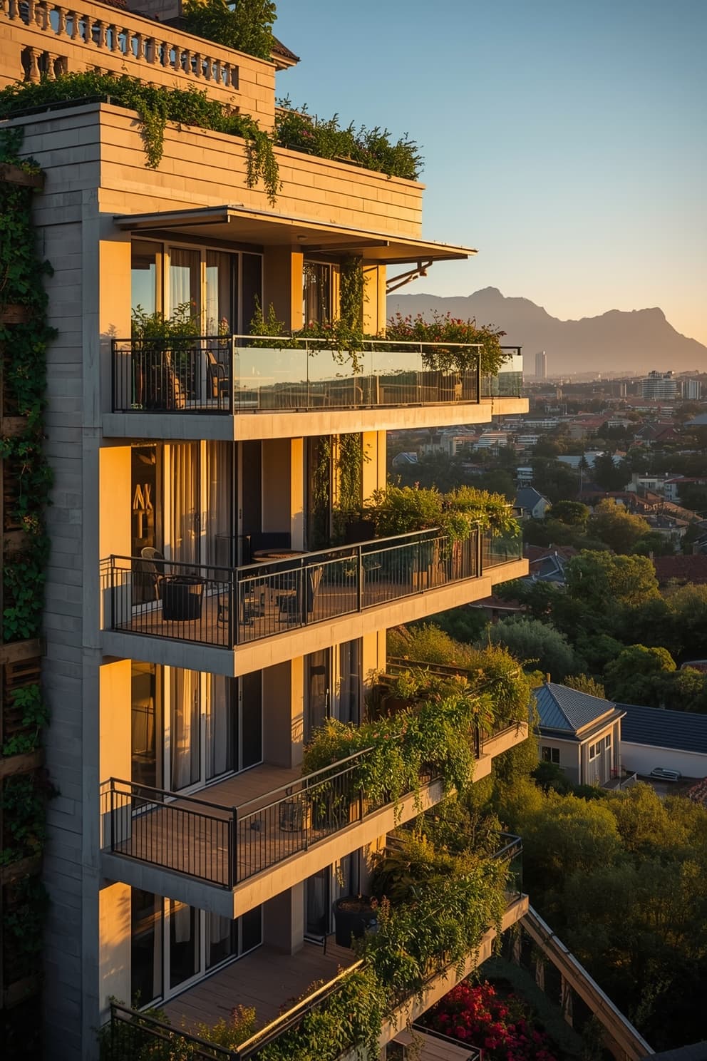 Premium buy-to-let apartment block in Cape Town at sunset with occupied balconies.
