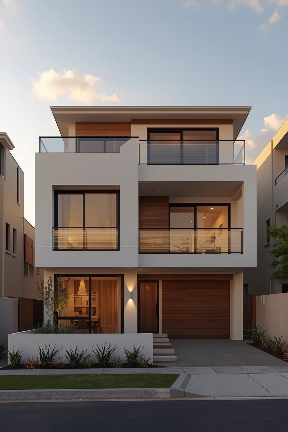 Young couple reviewing documents at a dining table with architectural plans.